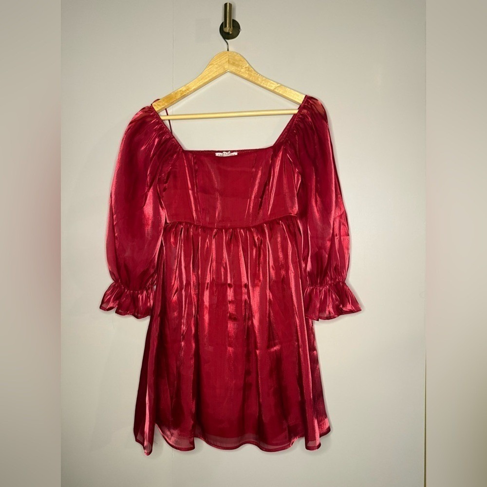 Red Shimmer Babydoll Mini Dress Y2K Holiday Party Women's Small - Picture 1 of 4